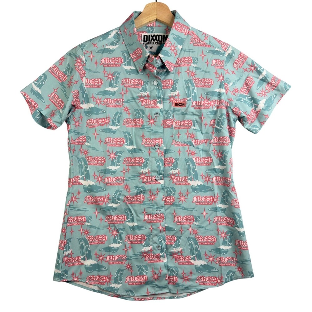 DIXXON Flannel Fresh waterfalls womens Size S shirt short sleeve blue party wear
